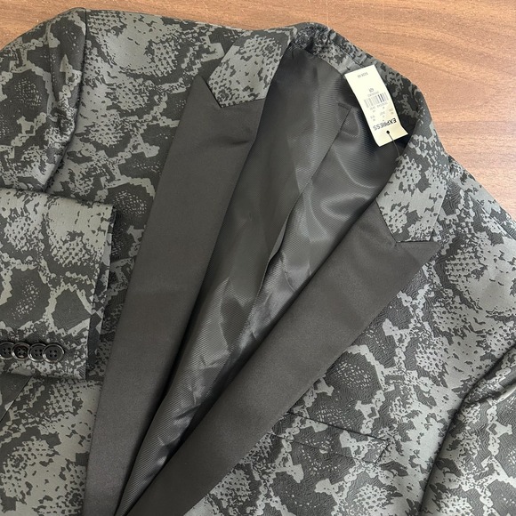 Express Other - Express Blazer Jacket Black Slim Fit Snake Print Jacquard Peak Lapel Mens 42R